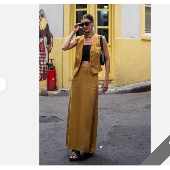 ZARA LINEN TOFFEE TAUPE MAXI SKIRT - Picture 5 of 13